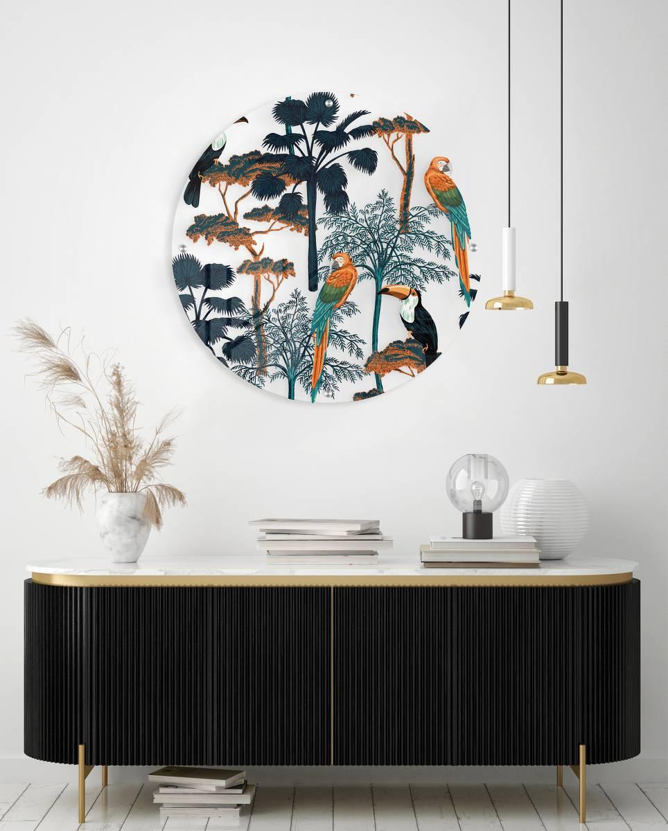 Parrots Pattern Printed Transparent Acrylic Circle - uniqstiq
