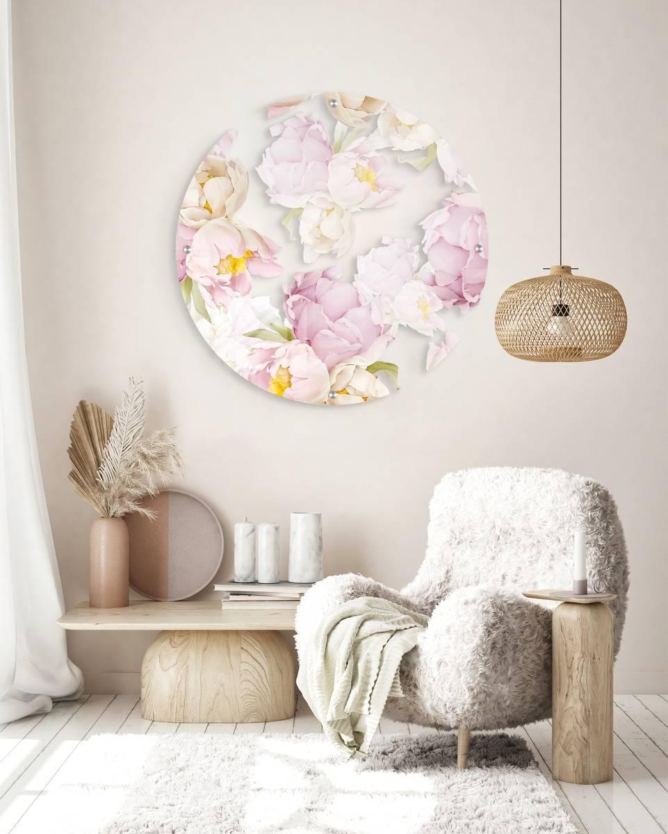 Pastel Colors of Peonies Printed Transparent Acrylic Circle - uniqstiq