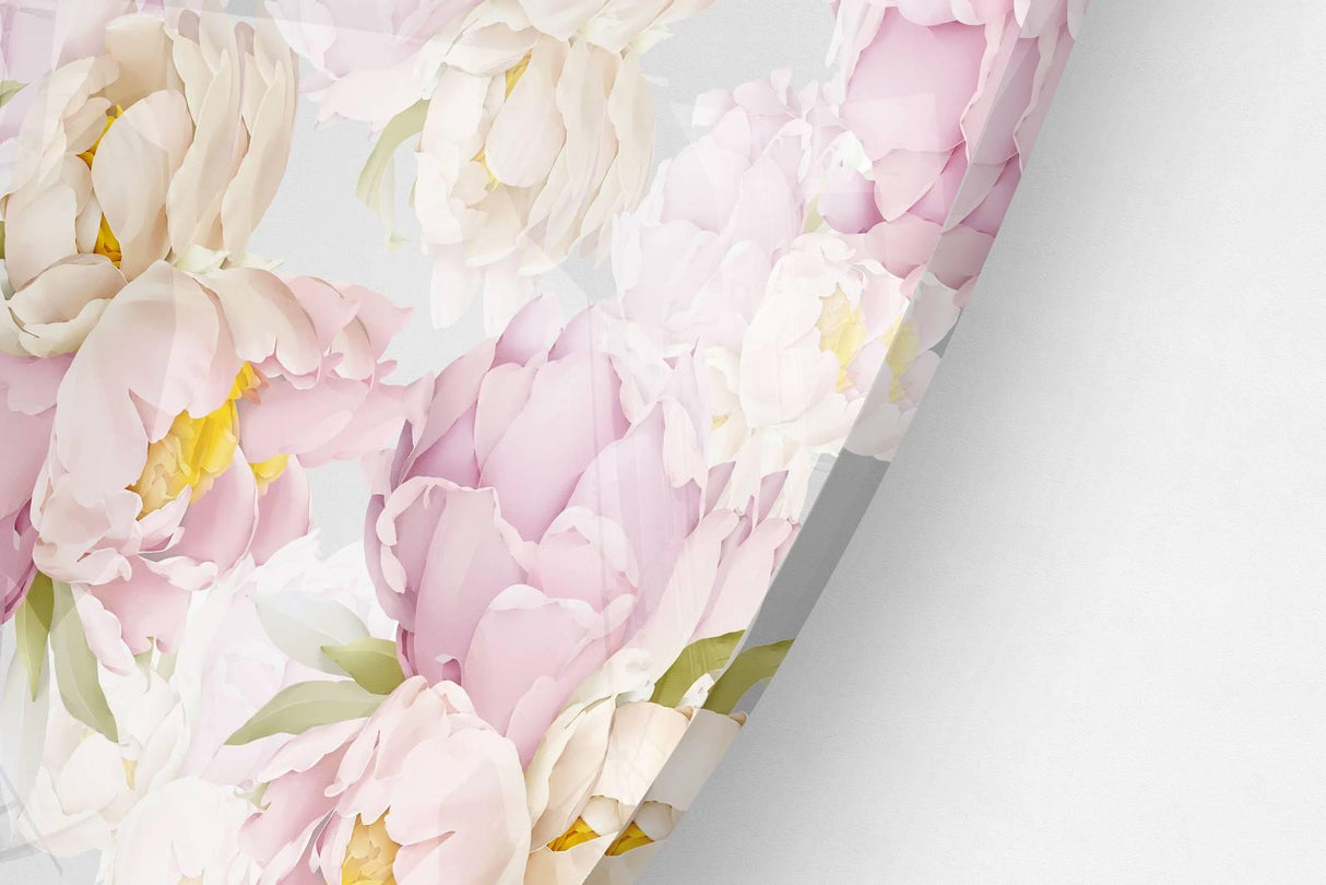 Pastel Colors of Peonies Printed Transparent Acrylic Circle - uniqstiq