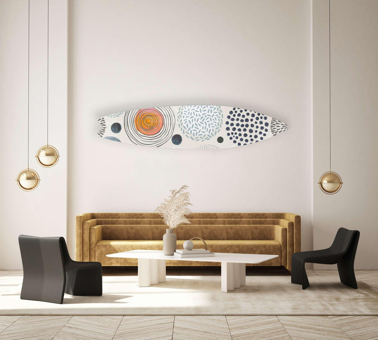 Pattern with Doodle Circles Acrylic Surfboard Wall Art - uniqstiq