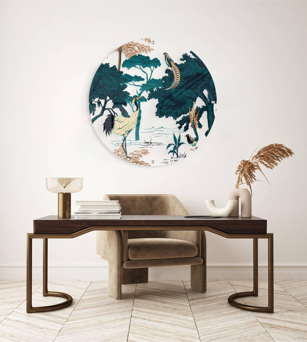 Pheasant Pattern Printed Transparent Acrylic Circle - uniqstiq