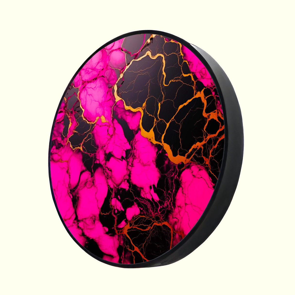 Pink and Black Marble Art Extra Large Wall Decor Illuminated Round Display Artwork Contemporary Art Modern Minimalist Pop Art 2