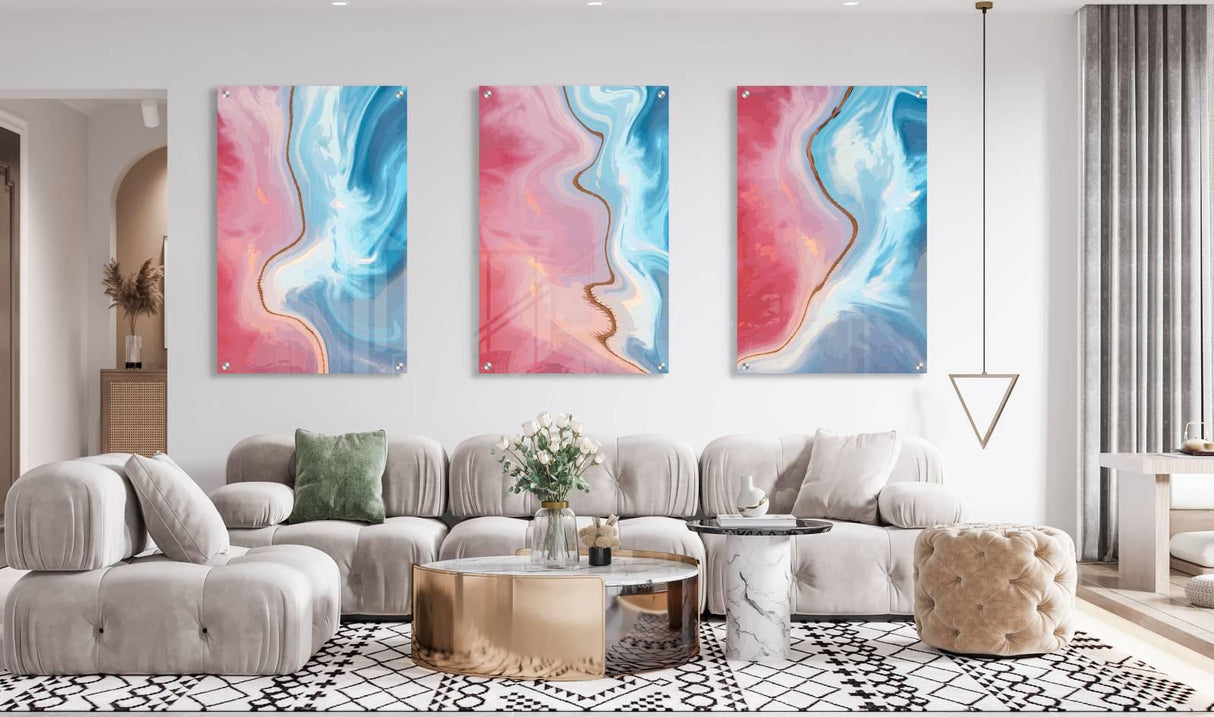 Pink and Blue Pattern Set of 3 Prints Modern Wall Art Modern Artwork Image 2