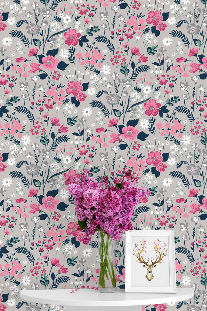 uniQstiQ Floral Pink Field Flowers Wallpaper Wallpaper
