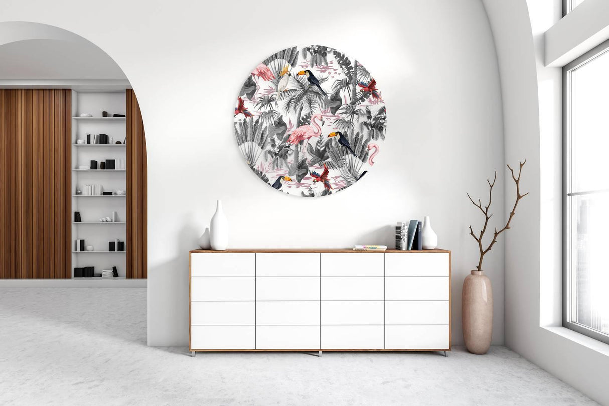 Pink Flamingos Printed Transparent Acrylic Circle - uniqstiq