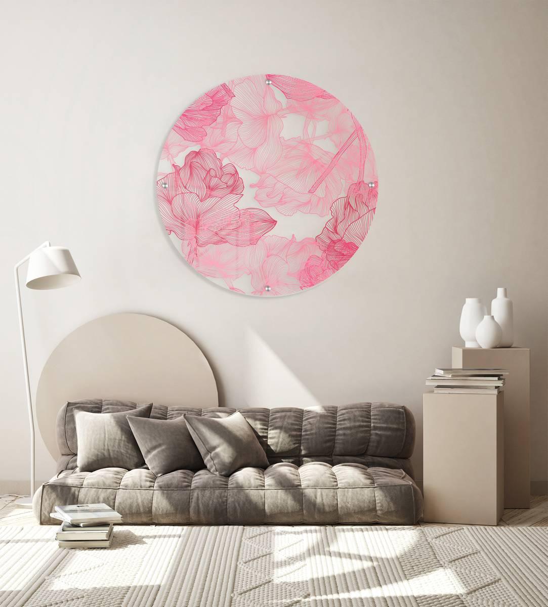 Pink Floral Pattern Printed Transparent Acrylic Circle - uniqstiq