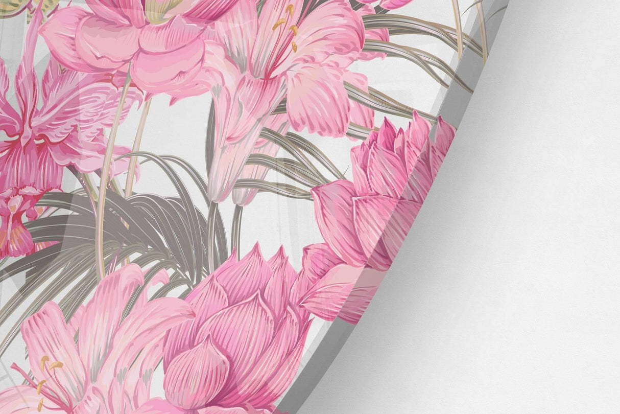 Pink Floral Printed Transparent Acrylic Circle - uniqstiq