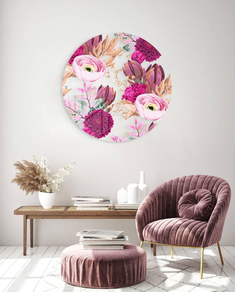 Pink Flowers Printed Transparent Acrylic Circle - uniqstiq