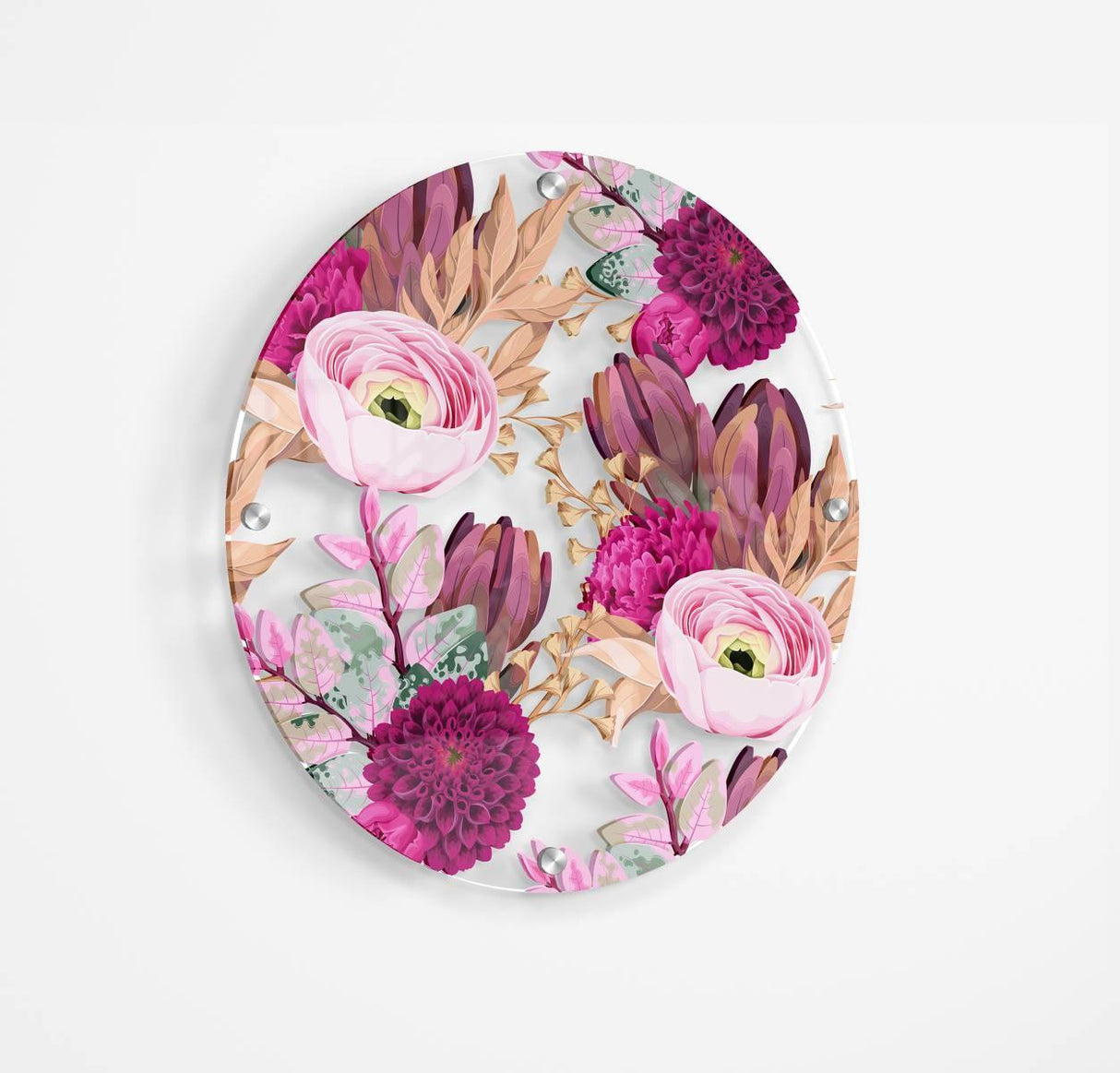 Pink Flowers Printed Transparent Acrylic Circle - uniqstiq