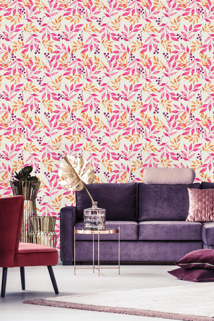 uniQstiQ Botanical Pink Leaves Wallpaper Wallpaper