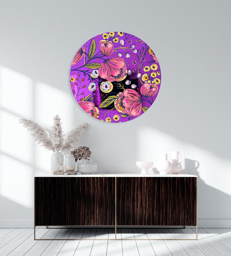 Pink Poppy Flowers Mirrored Acrylic Circles Contemporary Home DǸcor Printed acrylic