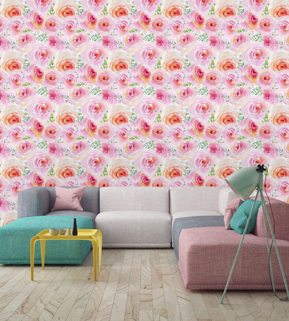 uniQstiQ Floral Pink Roses Wallpaper Wallpaper