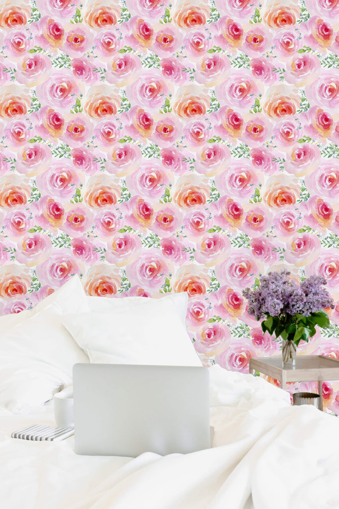 uniQstiQ Floral Pink Roses Wallpaper Wallpaper