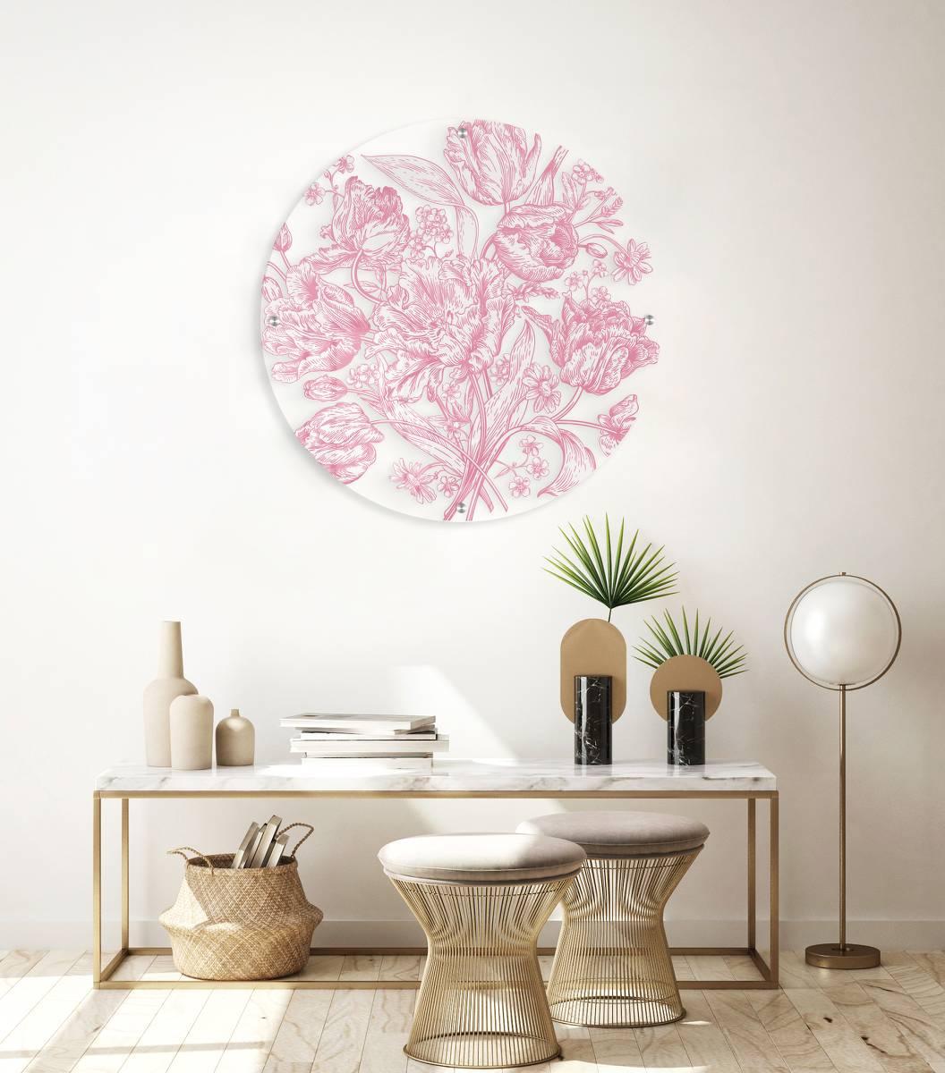 Pink Tulips Printed Transparent Acrylic Circle - uniqstiq