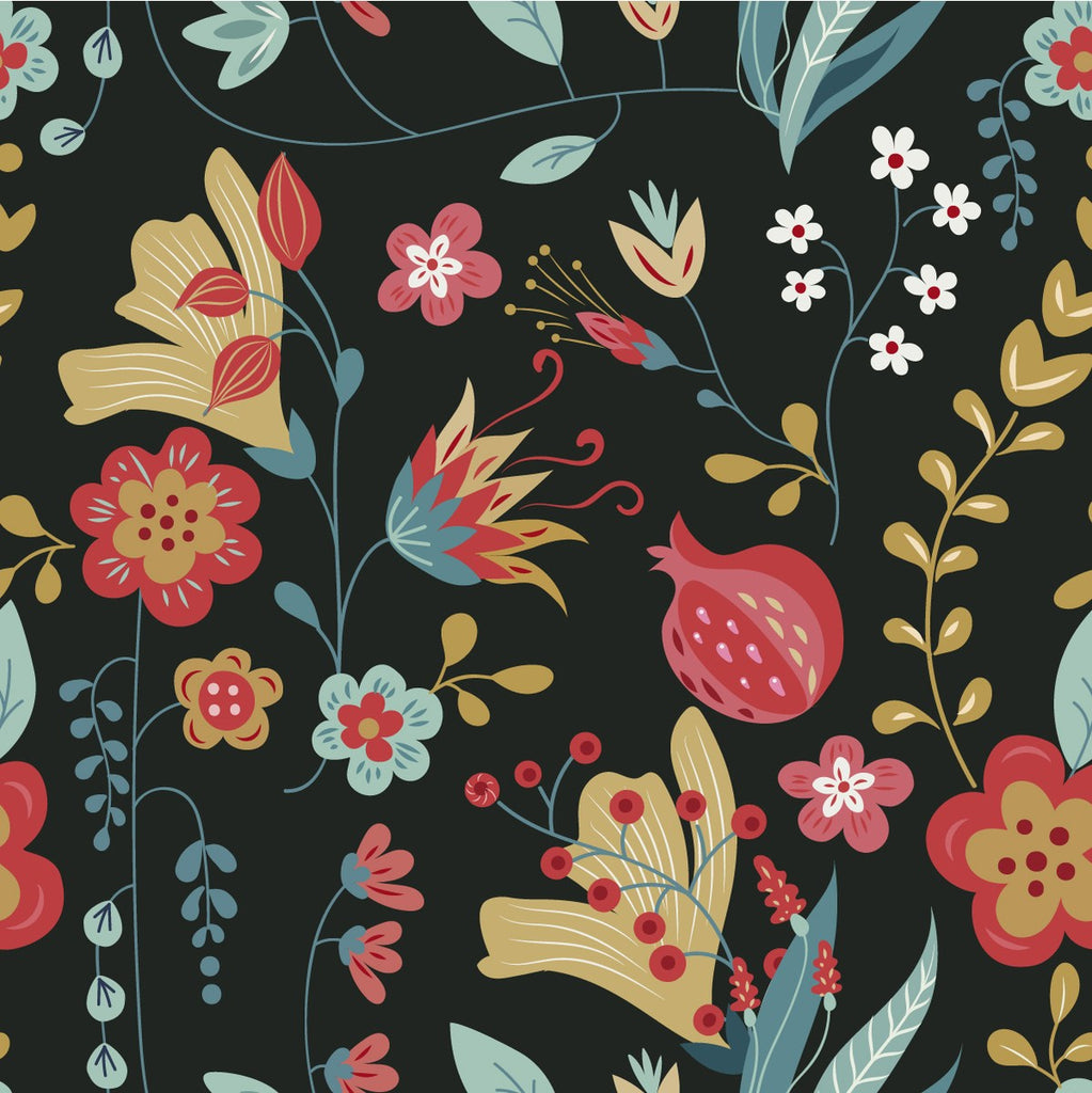 Dark Wallpaper with Fruits and Floral Pattern  uniQstiQ Vintage