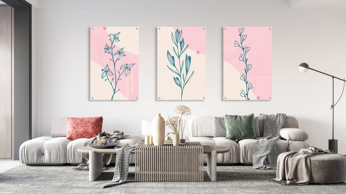 Plants Pattern Set of 3 Prints Modern Wall Art Modern Artwork Image 1