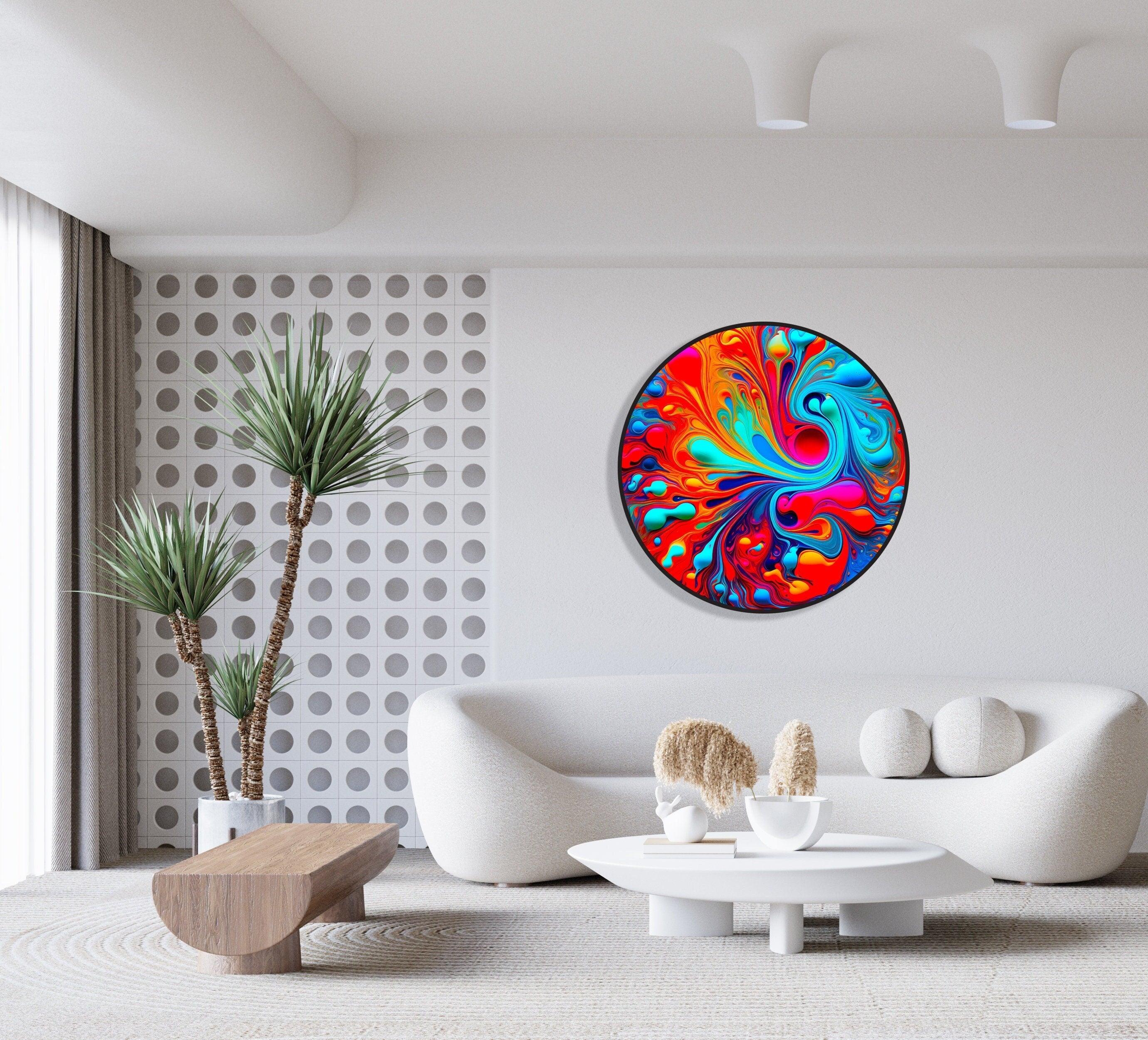 Pop Art Multicolor LED Wall Art Illuminated Round Display Artwork Wall Decor 3D Contemporary Art Lighted Wall Art Fluid Art Christmas Gifts