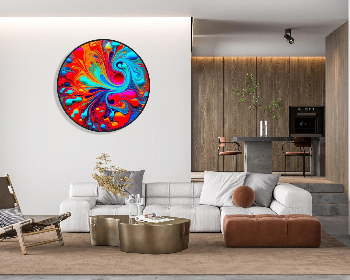 Pop Art Multicolor LED Wall Art Illuminated Round Display Artwork Wall Decor 3D Contemporary Art Lighted Wall Art Fluid Art Christmas Gifts 3