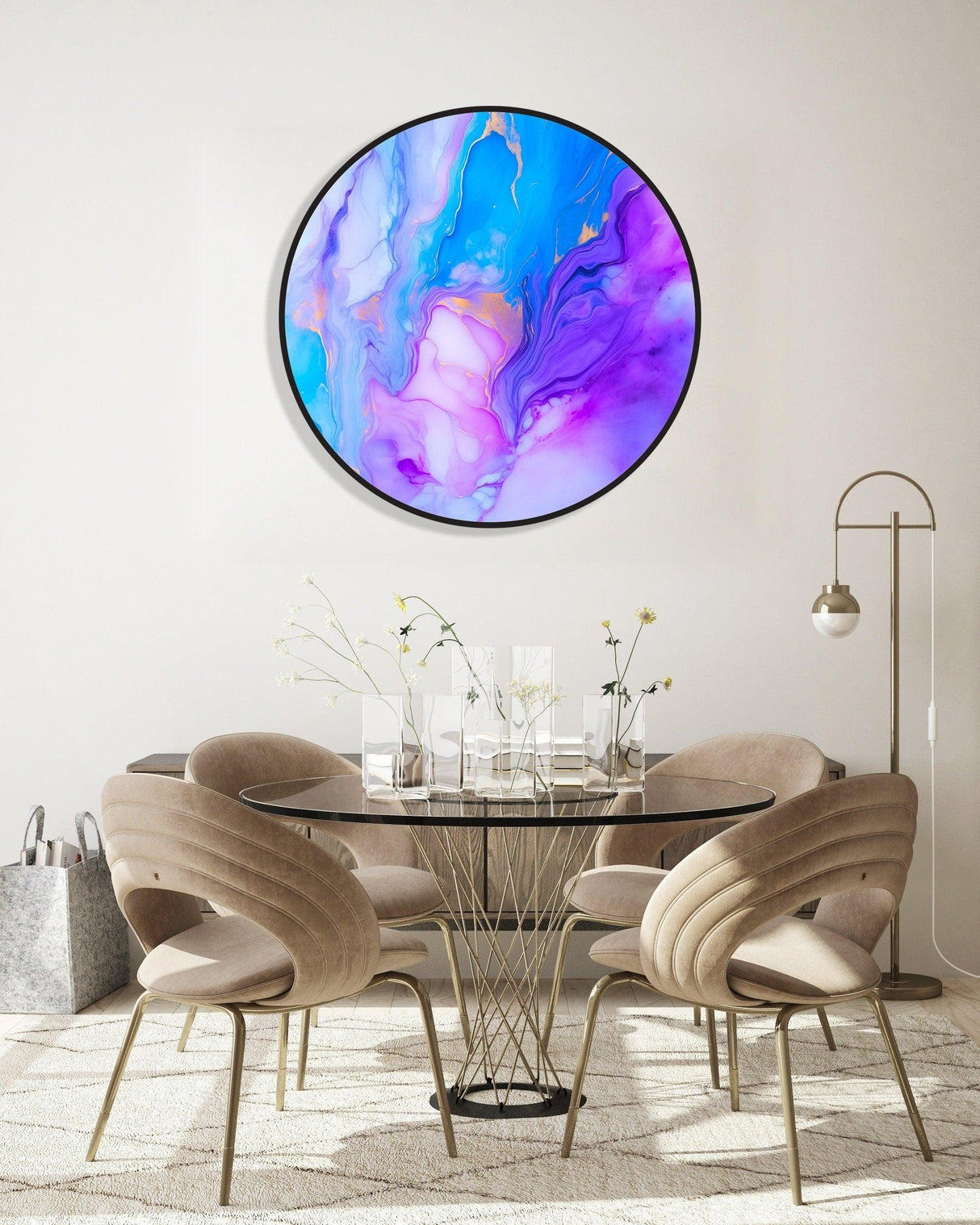 Pop Art Purple and Blue Marble LED Wall Art Illuminated Round Display Artwork Abstract Led Sign Mid Century Modern Art Lighted Wall Art 1