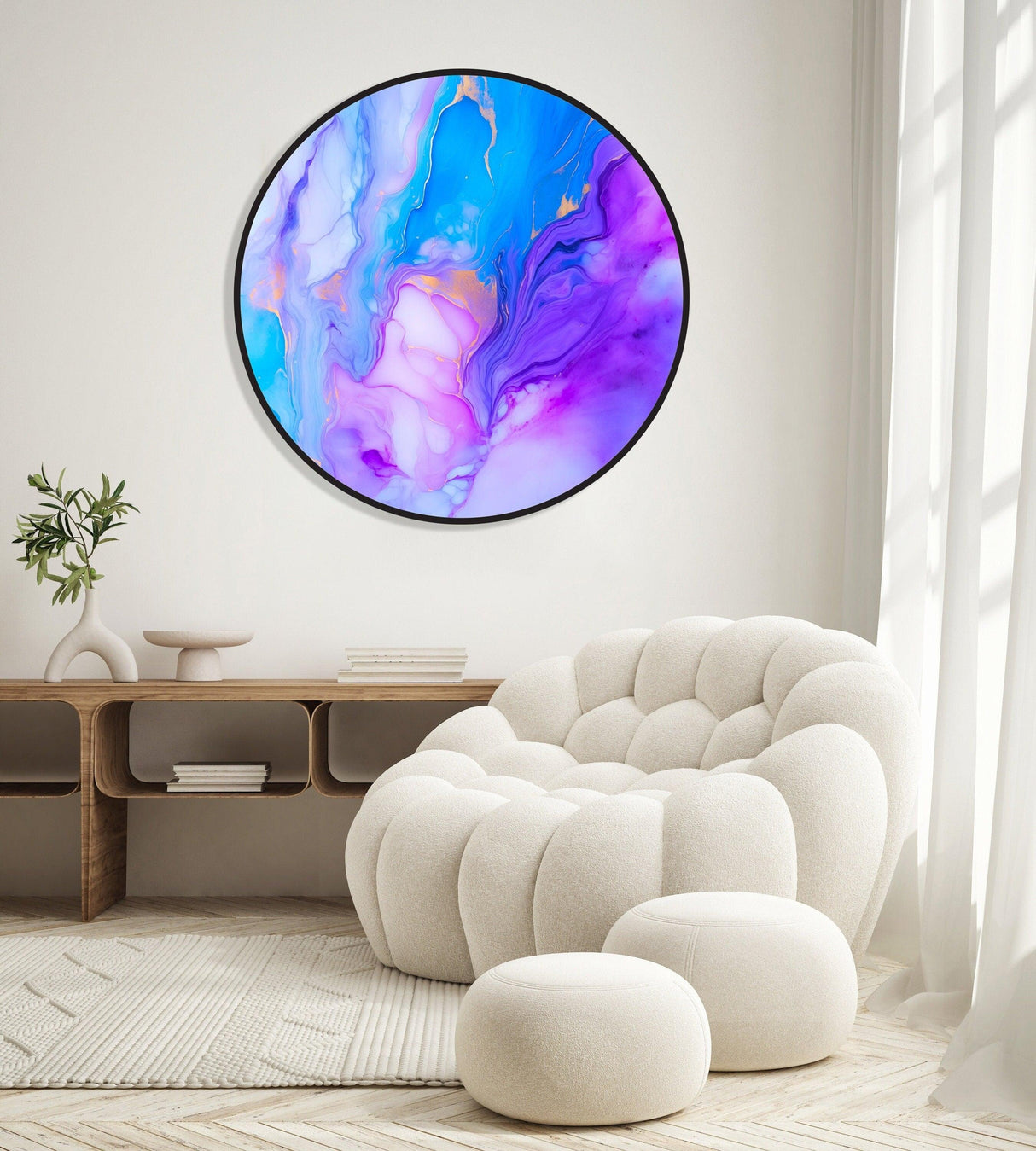 Pop Art Purple and Blue Marble LED Wall Art Illuminated Round Display Artwork Abstract Led Sign Mid Century Modern Art Lighted Wall Art 3
