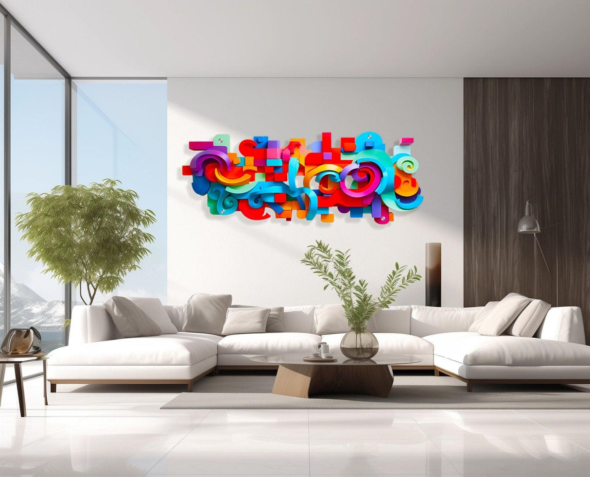 Pop Art Wall Sculpture Print on Plexiglass Extra Large Wall Decor UV Print Acrylic Wall Art by Artist: UniQstiQ Mid Century Modern Printed