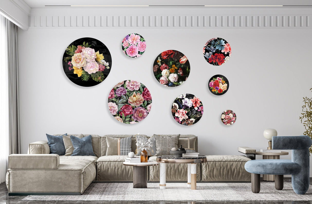 Printed Set of 8 Vintage Floral Circles - uniqstiq