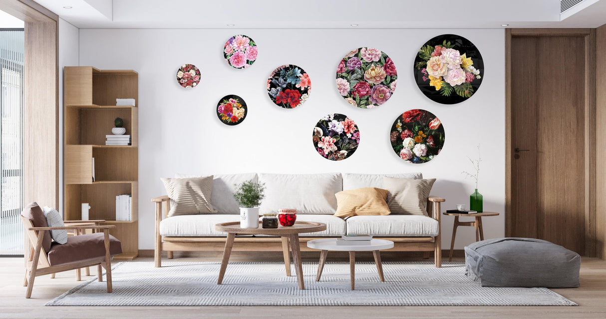 Printed Set of 8 Vintage Floral Circles - uniqstiq