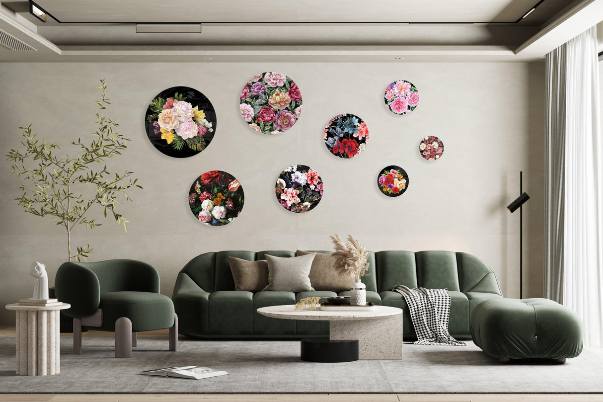 Printed Set of 8 Vintage Floral Circles - uniqstiq