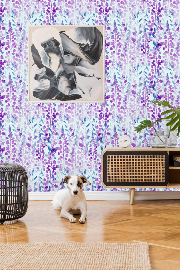 uniQstiQ Botanical Purple Herbs and Flowers Wallpaper Wallpaper