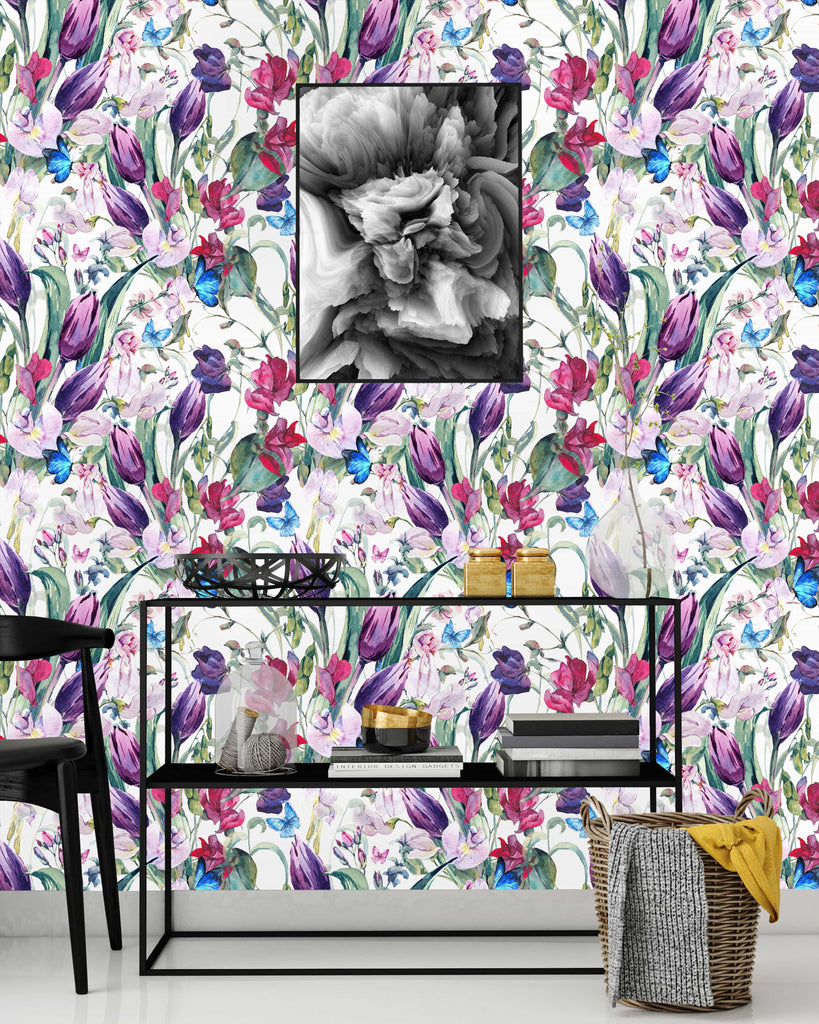 uniQstiQ Floral Purple Tulips Wallpaper Wallpaper