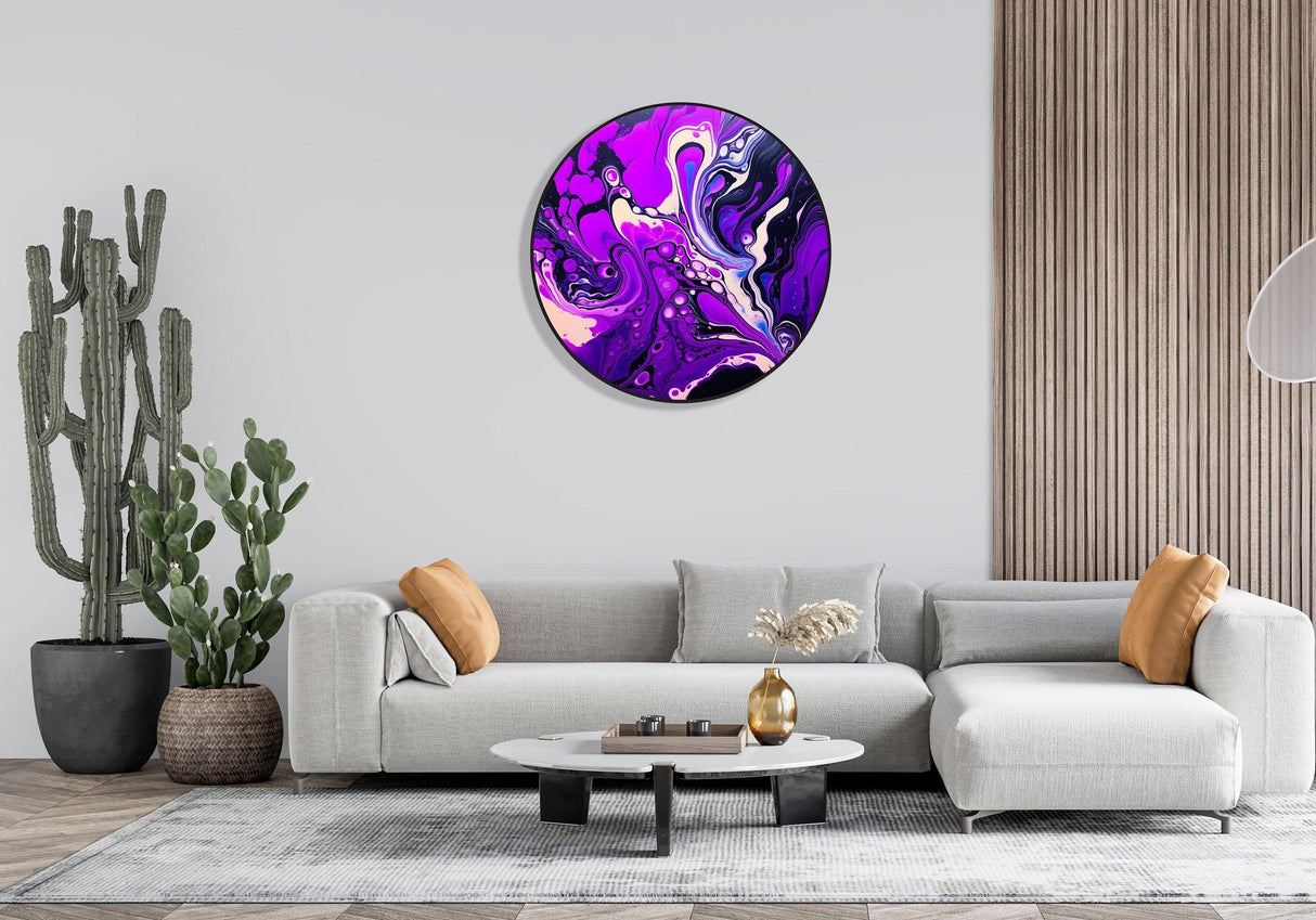 Purple Wall Decor LED Wall Art Illuminated Round Display Artwork Abstract Led Sign Mid Century Modern Art 3D Wall Art Fluid Art 1