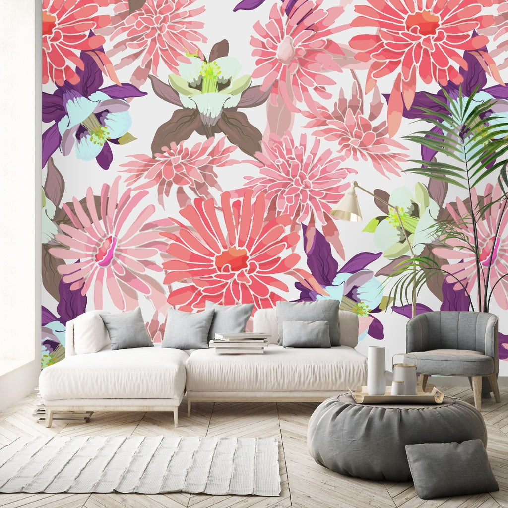 Pink and Purple Flowers Wallpaper uniQstiQ Long Murals