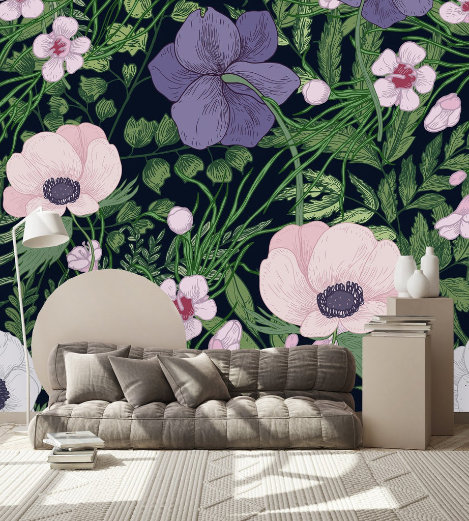 Dark Wallpaper with Flowers  uniQstiQ Murals