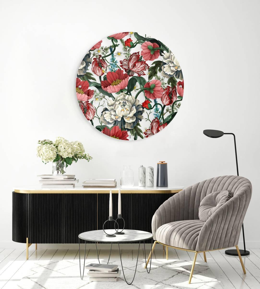 Red Flowers Printed Transparent Acrylic Circle - uniqstiq