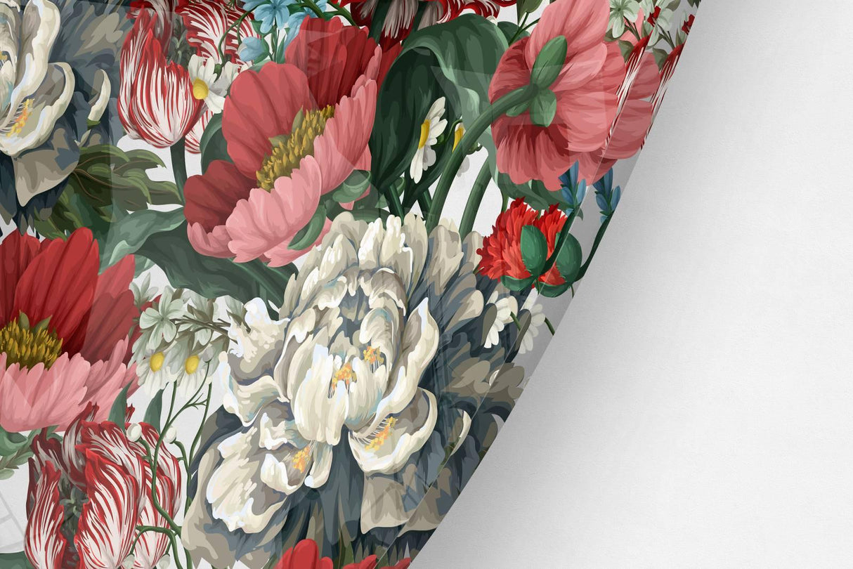 Red Flowers Printed Transparent Acrylic Circle - uniqstiq