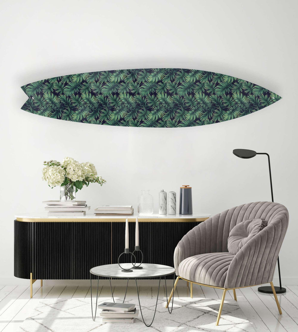 Retro Palm Leaves on Dark Acrylic Surfboard Wall Art - uniqstiq