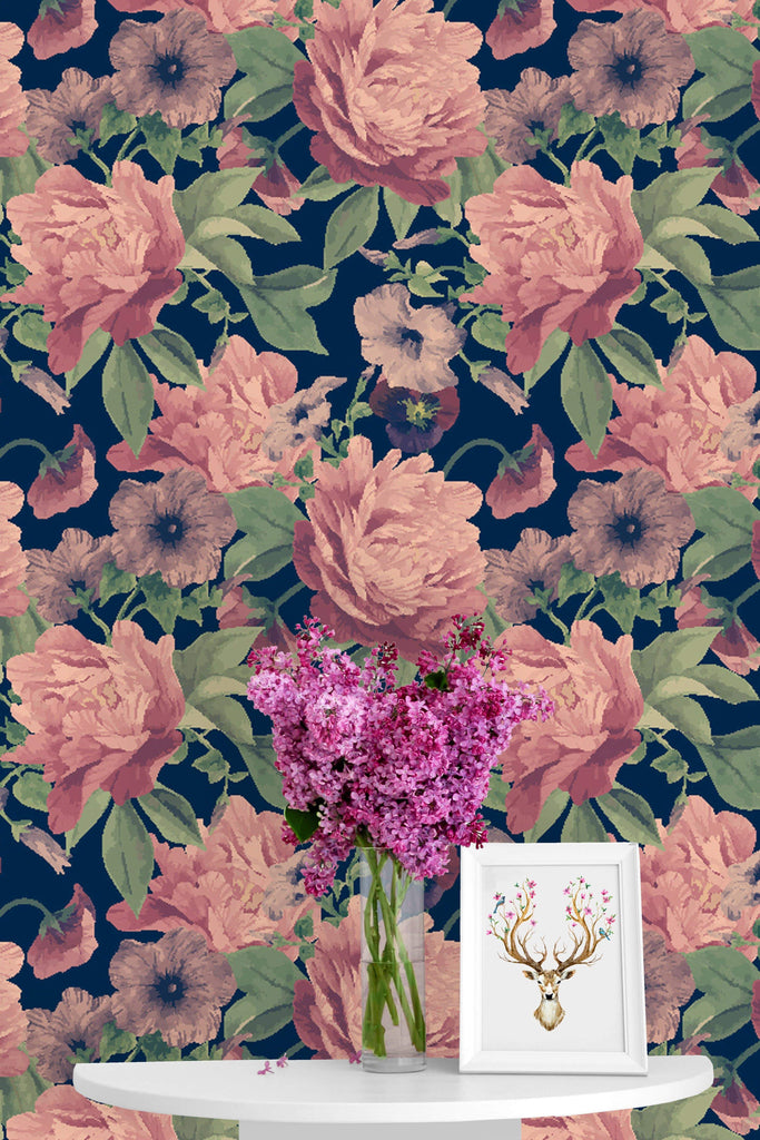 uniQstiQ Floral Retro Peonies Wallpaper Wallpaper