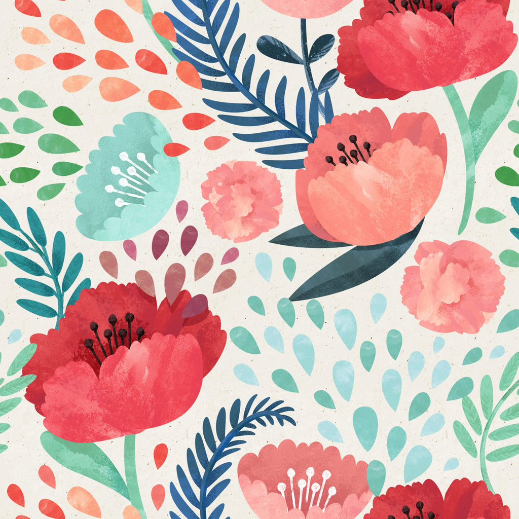 uniQstiQ Floral Retro Poppy Pattern Wallpaper Wallpaper