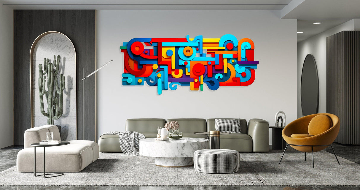Scandinavian Art Large Colorful Wall Art Abstract Print Modern Art Mid Century Art Large Printable Decor Pop Art Sculpture Printed