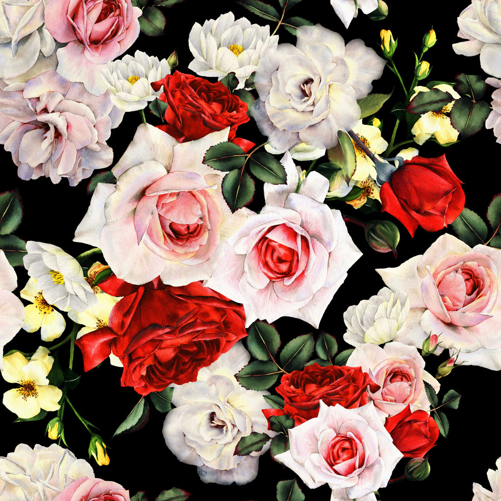 uniQstiQ Murals Seamless Floral Pattern with Roses Wallpaper Mural Wallpaper