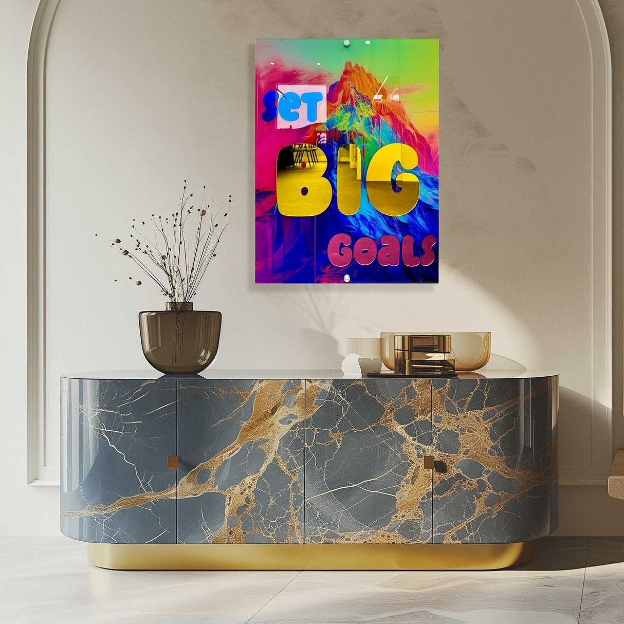 Set Big Goals Motivational Quote Wall Art, Trendy Wall Art, Pop Art, Wall Sculpture, Mid Century Modern Decor, Maximalist Decor - uniqstiq