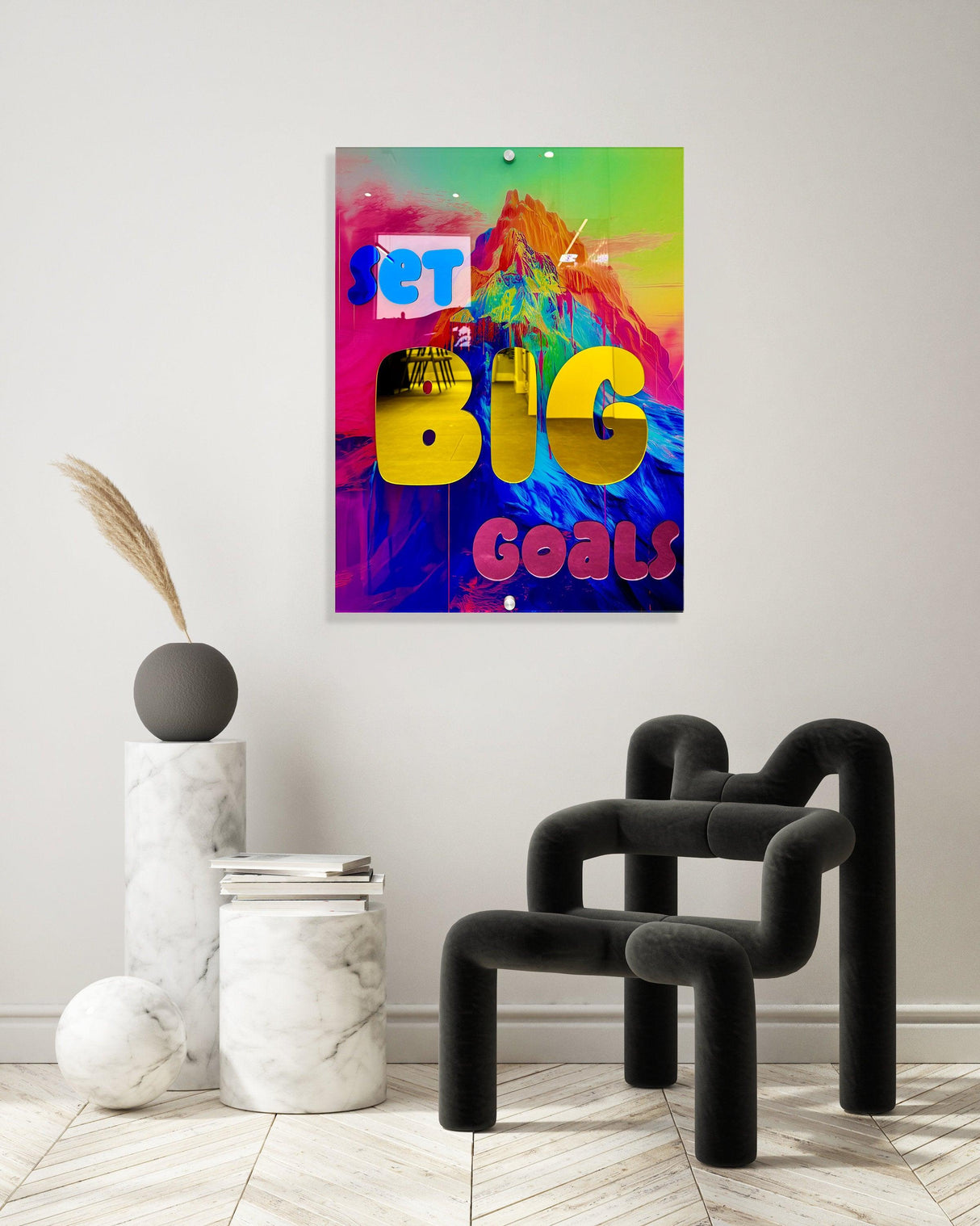Set Big Goals Motivational Quote Wall Art, Trendy Wall Art, Pop Art, Wall Sculpture, Mid Century Modern Decor, Maximalist Decor - uniqstiq