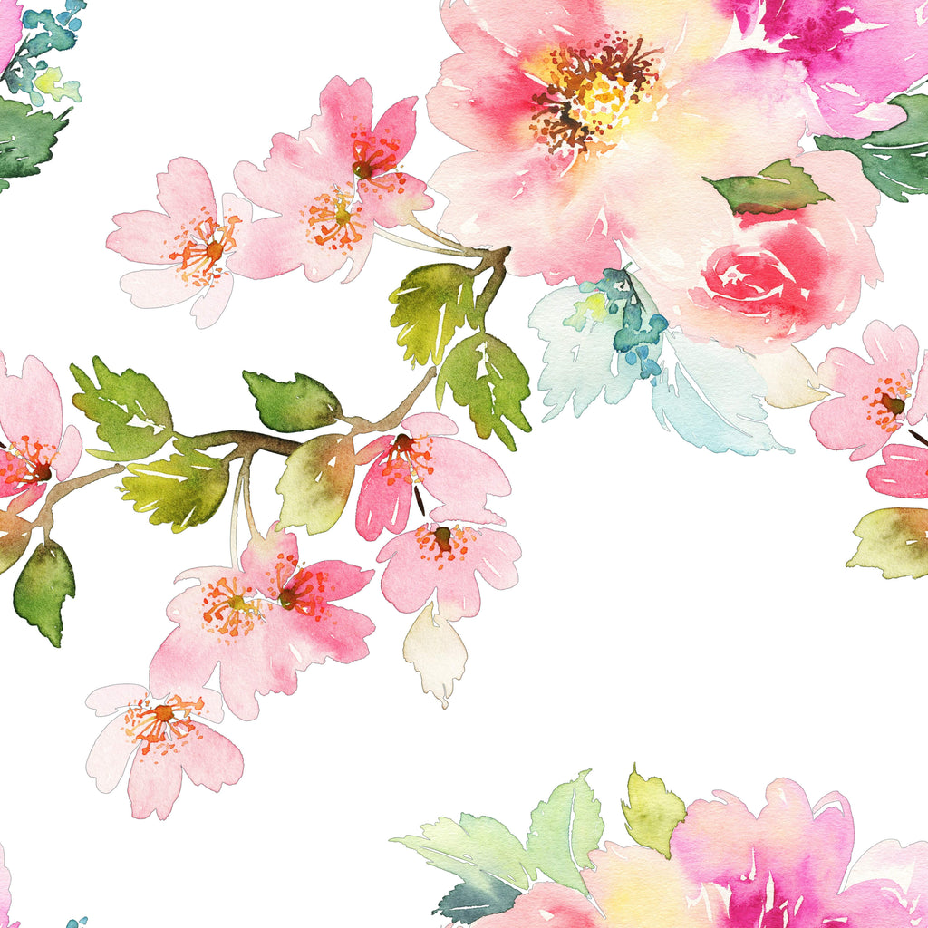 uniQstiQ Murals Spring Floral Watercolor on White Background Wallpaper Mural Wallpaper