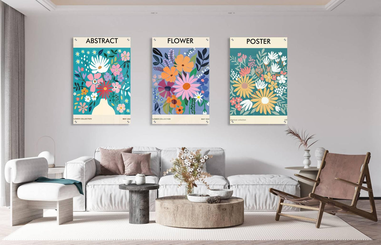 Spring Flowers Pattern Set of 3 Prints Modern Wall Art Modern Artwork Image 1