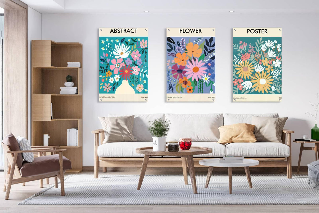 Spring Flowers Pattern Set of 3 Prints Modern Wall Art Modern Artwork Image 2