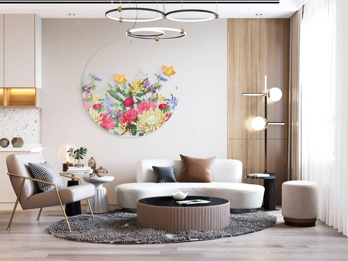 Summer Brightly Flowers Printed Transparent Acrylic Circle - uniqstiq