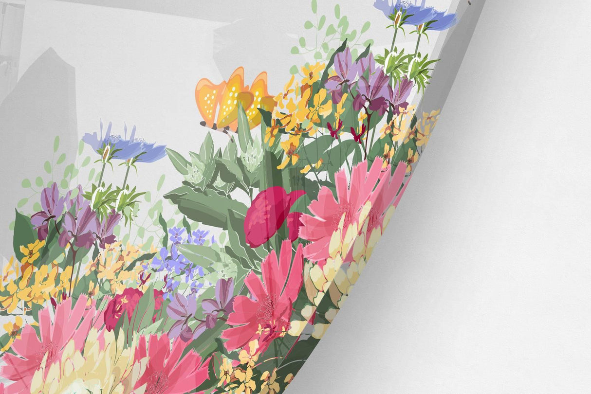 Summer Brightly Flowers Printed Transparent Acrylic Circle - uniqstiq