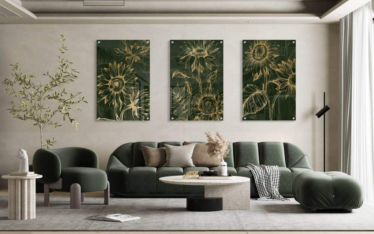 Sunflowers Pattern Set of 3 Prints Modern Wall Art Modern Artwork Image 1