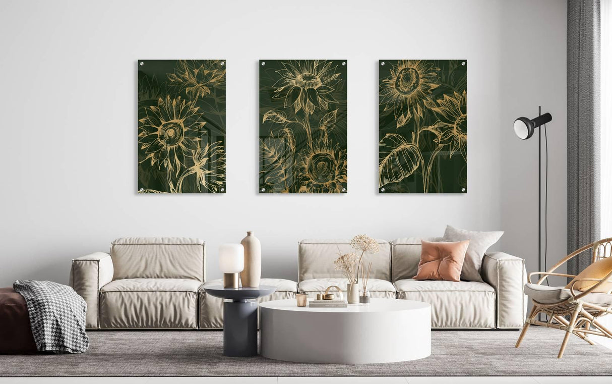 Sunflowers Pattern Set of 3 Prints Modern Wall Art Modern Artwork Image 2