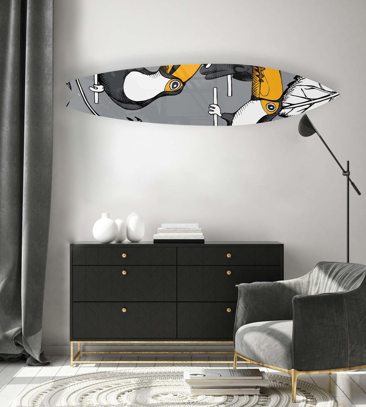 Toucan Birds on a Perch Acrylic Surfboard Wall Art - uniqstiq